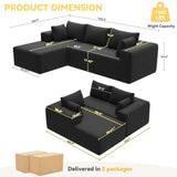 Mvpipi Boneless Couches for Living Room, L-Shaped Cloud Couch with Oversized Chaise, Modular Sectional Couch w/Deep Seat, Corduroy Comfy Sofa, No Assembly Couches for Bedroom & Apartment, Black Mvpipi