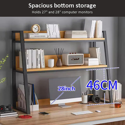 Desktop Bookshelf and 2-Tier Hutch Organizer for Efficient Workspace Storage - WoodArtSupply