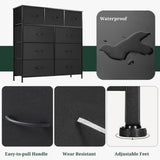 9-Drawer Dresser for Bedroom, Anti-Tip Tall Storage Organizer Chest of Drawers with Wooden Top and Metal Frame Fabric Bins for Closet, Living Room, Hallway, Entryway, Black SageNest