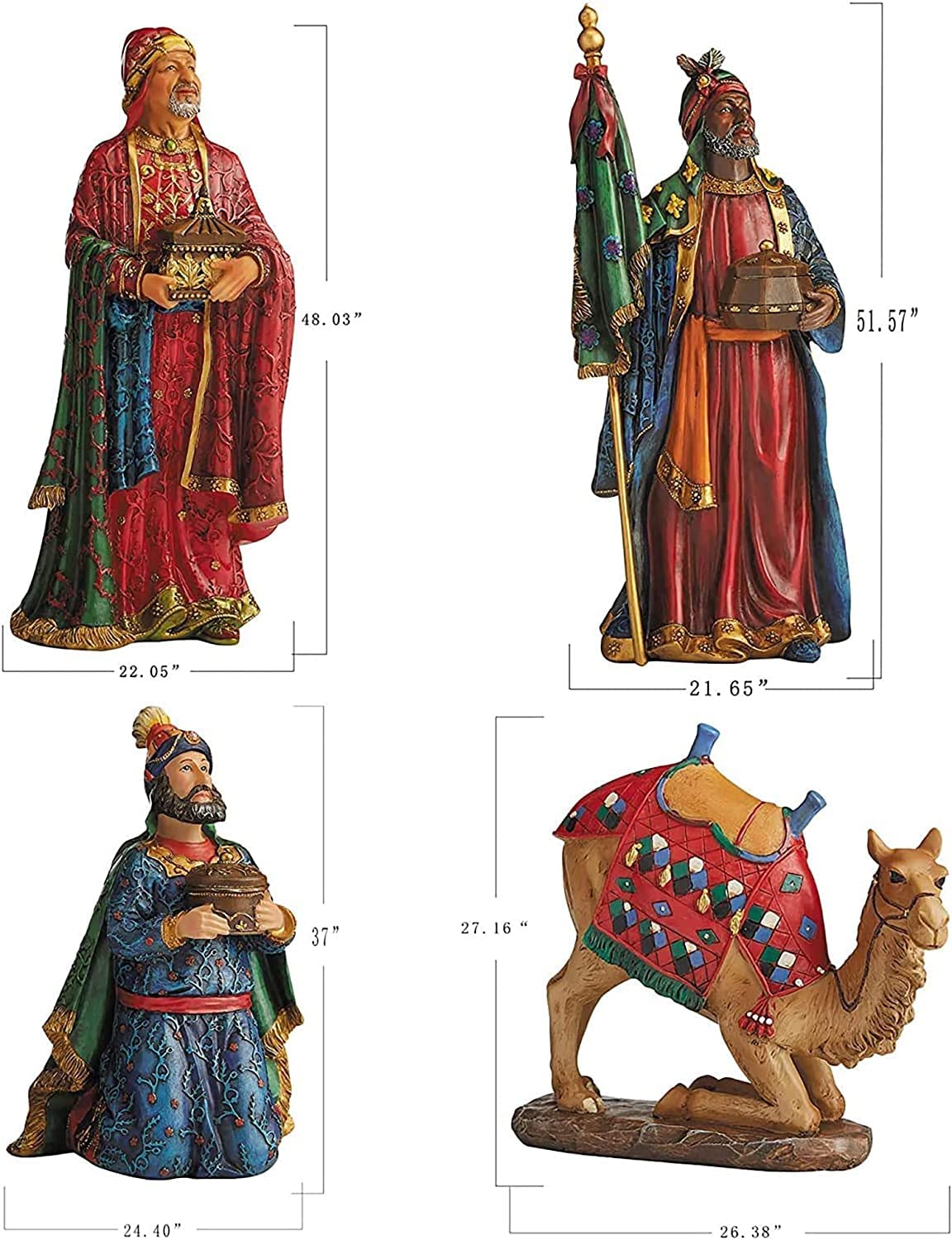 Three Wise Men with Sitting Camel - Christmas Outdoor Nativity Set, Sturdy 22 Gauge Flat Coated Metal, Colorful High Res Printing, Tall 51" THREE KINGS GIFTS THE ORIGINAL GIFTS OF CHRISTMAS