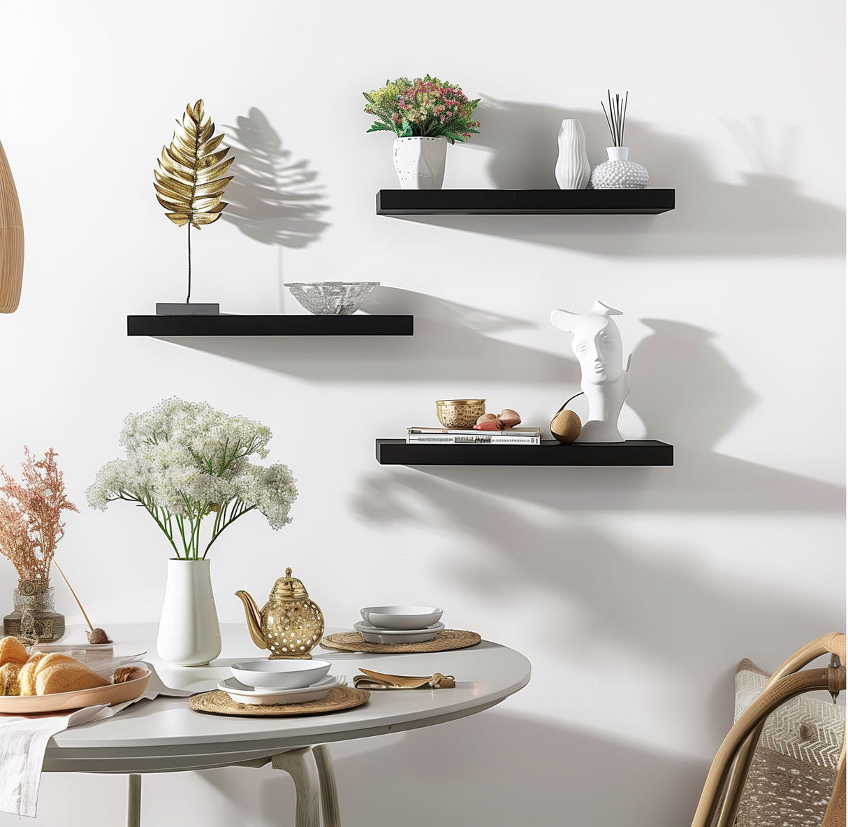 YYWUOJJ Wood Floating Shelves for Wall Decor, Rustic Wall Shelves for Bedroom Bathroom Kitchen Living Room, Set of 4 Black YYWUOJJ