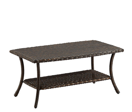 Rilyson Patio Tables Outdoor Coffee Table - Wicker Rattan Coffee Tables with 2-Tier Storage Shelf Side Table for Porch Deck Balcony Garden Outside Rectangle Brown Rilyson