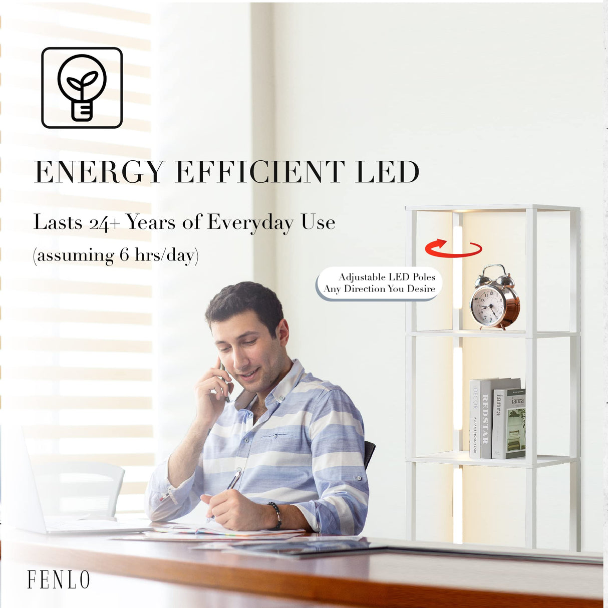 FENLO Fancy - LED Display Shelf with Dimmable Lights, LED Floor Lamps for Living Room, Sturdy Corner Curio Cabinet Display, Tall Floor Lamps with Shelves FENLO