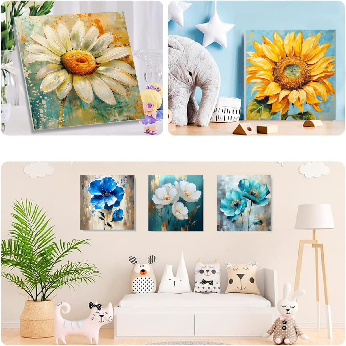 6 Pack Paint by Numbers Kit for Adults/Kids, Easy Framed Adults Paint by Numbers Kits, DIY Simple Flowers Acrylic Oil Painting Number Kits for Home Wall Decor (8 x 8 Inch) SYDYLH