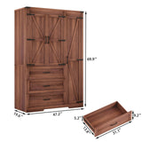 3 Door Armoire Wardrobe Closet Cabinet with 3 Drawers and Drawers, Farmhouse Bedroom Armoire with Hanging Rod and Adjustable Shelves, Large Capacity Storage Wardrobe Armoire for Bedroom, Brown DalyLuxa