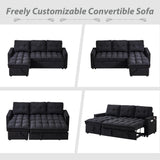 L-shape Pull out Sleeper Sofa Couch Bed,Modern Sofa Bed with Reversible Storage Chaise Lounge,Velvet Upholstered Tufted Sectional Corner Sofabed with USB Ports and Side Pockets for Living Room,Bedroom KINFFICT