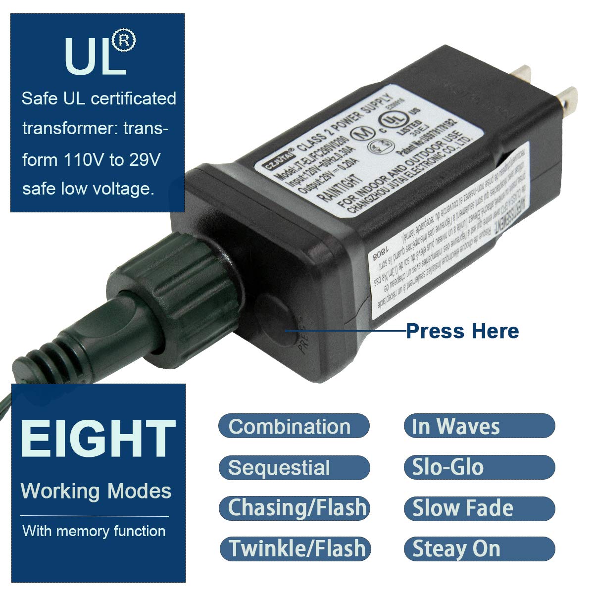 Decute 300LED Christmas String Lights Outdoor Waterproof 105FT UL Certified with End-to-End Plug 8 Modes, Warm White Indoor Starry Fairy Lights for Christmas Tree Patio Garden Wedding Party Decor Decute