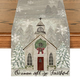 Artoid Mode Church Xmas Trees Snowflakes Merry Christmas Table Runner, Bow Tie Kitchen Dining Table Decoration for Outdoor Home Party 13x72 Inch Artoid Mode