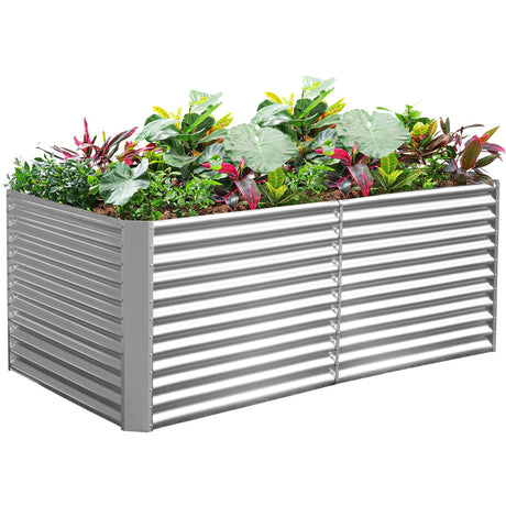 Land Guard 8x4x3ft Rectangular Galvanized Raised Garden Beds, 36" Tall Large-Capacity Metal Planter Box Outdoor, Durable Deep Raised Garden Bed, Raised Beds for Gardening Vegetables, Classic Silver Land Guard