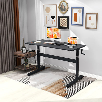 Win Up Time Manual Standing Desk Adjustable Height- Crank Mobile Standing Desk 55 x 24 Inches Sit Stand Desk Frame & Top, Stand Up Desk on Wheels, Computer Desk Black Frame & Black