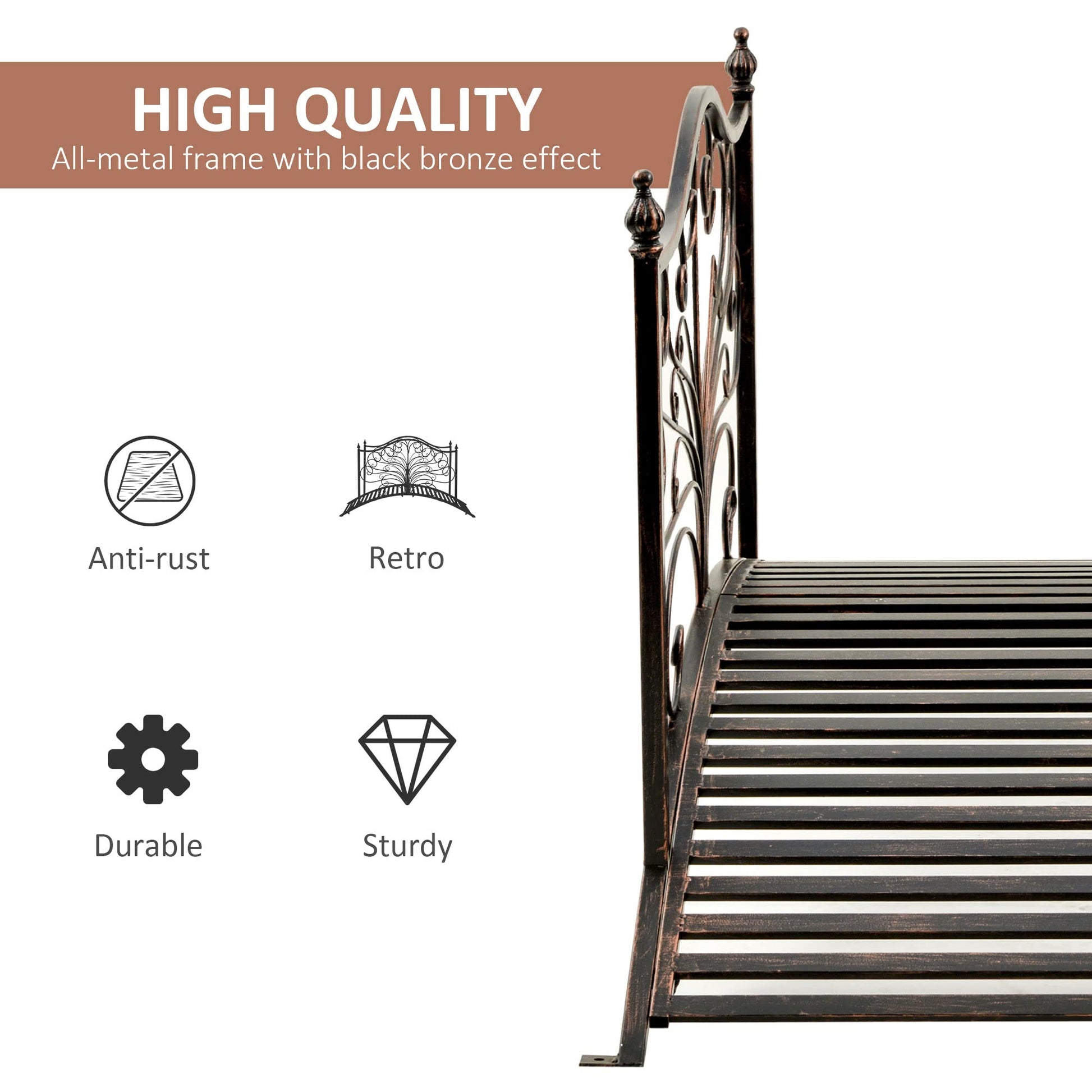 Outsunny 4’ Metal Arch Backyard Garden Bridge with Safety Siderails, Delicate Scrollwork, & Easy Assembly, Black Bronze - WoodArtSupply