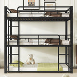 Heavy Duty Triple Bunk Bed Twin Over Twin Over Twin, Metal 3 Bunk Bed with 2 Ladder and Guardrail, Twin Size Triple Bunk Bed for Kids, Teens, Black Bellemave