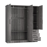61" Wide Large Wardrobe Closet 3 Doors and 3 Drawers (Grey) Woodpeckers Furniture And Mattress