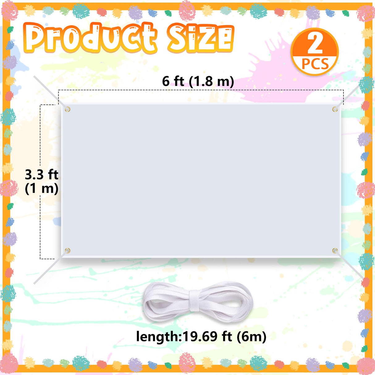 2 Pcs Blank Banners, Large White Thick Polyester Oxford Cloth Sublimation Banner with Hanging Rope, Blank DIY Signs for Outdoors Indoors Display Business Office Supply and Party Decoration(3.3x6Ft) GCTWFYK