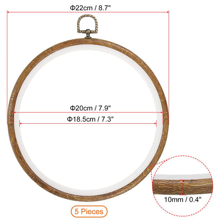PATIKIL 5 Pieces 8 Inch Embroidery Hoops Frame Round Imitated Wood Circle Cross Stitch Hoop Ring for Embroidery Art Craft Handy Sewing Decoration PATIKIL