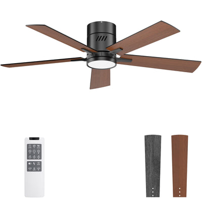 Ohniyou Ceiling Fan with Lights, 48" Flush Mount Ceiling Fan with Light and Remote, Low Profile, Reversible Motor, Dimmable for Bedroom Living Room, Walnut