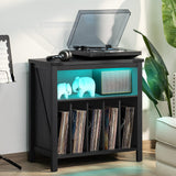 Large Record Player Stand with Charging Station & LED Lights, Vinyl Records Storage Holder Cabinet Holds up to 230 Albums, Turntable Stand for Music Room, Bedroom, Living Room, Office (Black) Joaxswe