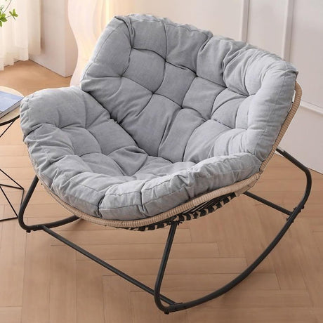 Virplik Outdoor/Indoor Rocking Chair,Papasan Chair,Outdoor Patio Porch Furniture,Rattan Wicker Lounge Chair Indoor,Rocker Egg Chair for Bedroom/Living Room/Porch/Garden/Lawn AAA Virplik