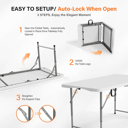 VINGLI 4 FT Plastic Folding Camping Table,3-Level Adjustable Height, Portable in/Outdoor Party Picnic Dining Desk,Off-White Garden Soccer Multipurpose Entertaining Activities - WoodArtSupply