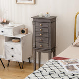 CHARMAID Jewelry Cabinet Armoire with 5 Drawers, Jewelry Box Organizer with Top Flip Mirror, Side Swing Doors, Necklace Hooks Top Storage Organizer, Standing Jewelry Armoire Chest CHARMAID