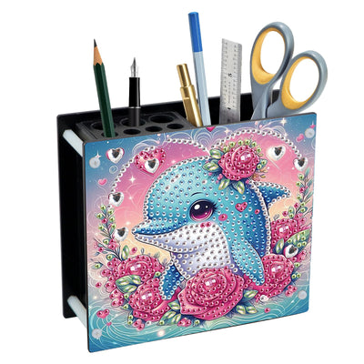 JZHYOAN Dolphin Diamond Art Pen Holder, DIY Diamond Pencil Storage, Study, Office Painting Special Pencil Box, Common Storage for Desks, Suitable for Study Rooms and Bedrooms