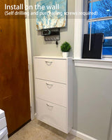 HOPUBUY Shoe Cabinet for Entryway, White Narrow Shoe Storage Cabinet Flip Down Shoe Rack Wood 3 Tier Shoe Organizer for Home and Apartment HOPUBUY