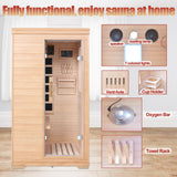 Far Infrared Sauna for 1 Person, Indoor Low EMF Infrared Wooden Dry Sauna for Home with 5 Low EMF Heating Panels, Side-Opening Door, Digital Control, Bluetooth Speakers, Home Spa Therapy DWKWE