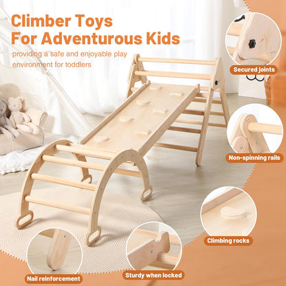 JungleDove 5 in 1 Wooden Climbing Toys for Toddlers - Foldable Climbing Triangle,Arch Climber, Climp Ramp - Montessori Toys for Babies Kids Climbing Toys Indoor & Outdoor - Girls & Boys Gift