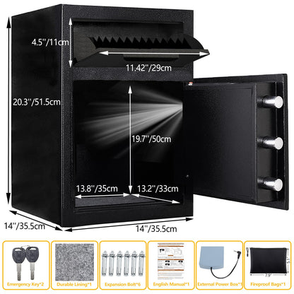 2.6 CUB Depository Drop Safe Fireproof, Front Drop Slot Lock Box with Digital Combination and Anti-Fishing, Silent Deposit Safe Box, Security Money Safe for Cash Slips Expense Business Office - WoodArtSupply