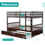 MAT EXPERT Bunk Bed with Trundle, Pine Wood Full Over Full Bunk Beds Frame with Full-Length Guardrails & Ladder, Detachable Bunk Beds Twin Over Full Size for Adults, Teens, Kids (Espresso) MAT EXPERT
