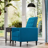 Topeakmart Mid-Century Modern Fabric Recliner Modern Tufted Reclining Single Sofa for Living Room Padded Cushion Home Theater Seat Blue Topeakmart