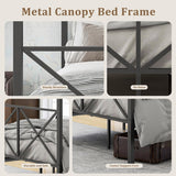 Full Canopy Bed Frame, Metal Canopy Beds with 4 Poster Design and Geometric Accented Headboard and Footboard, No Box Spring Needed, Underbed Storage Space HomJoones