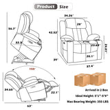 Trustyue Power Lift Chair with Full-Body Massage and Heat, Electric Recliner Chairs for Adults, Remote Control, Standing Assistance, USB Ports, Stainless Steel Cup Holders, Chenille Blue Trustyue