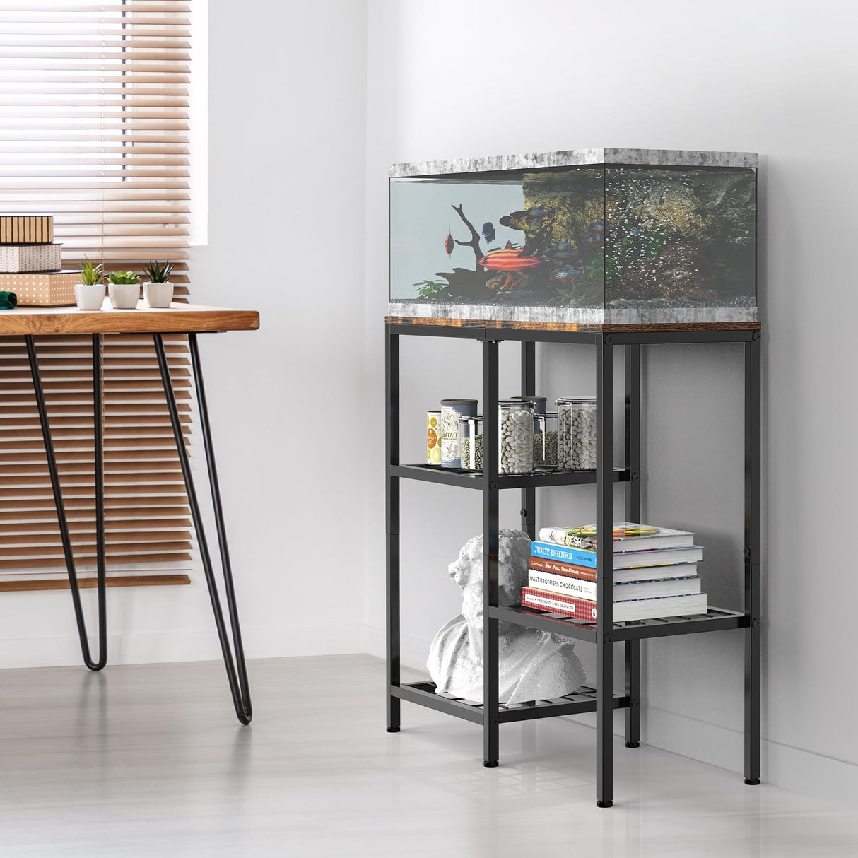 YBING 20 Gallon Fish Tank Stand Aquarium Stand with Board Reptile Tank Stand with 3-Tier Small Mesh Shelves 29" L x12 W x 30" H Brown YBING