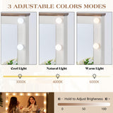 LUXOAK 55'' Farmhouse Vanity Desk with Mirror and Lights, Large Makeup Table with Charging Station, Glass Tabletop & 5 Drawers, Rustic Dressing Table for Bedroom, Antique White LUXOAK