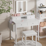 KAI-ROAD White Makeup Vanity Desk with Mirror and Lights, Vanity Set with Chair, Make Up Dresser Table with Drawers and Power Outlet for Girls Bedroom Small Space KAI-ROAD