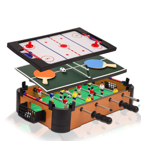 Point Games 3 in 1 Small Multi Game Set, Foosball, Air Hockey, Table Tennis - Portable Mini Arcade Table for Easy Carry - Perfect Arcade Gift for Children - Recommended Age 3+ Point Games