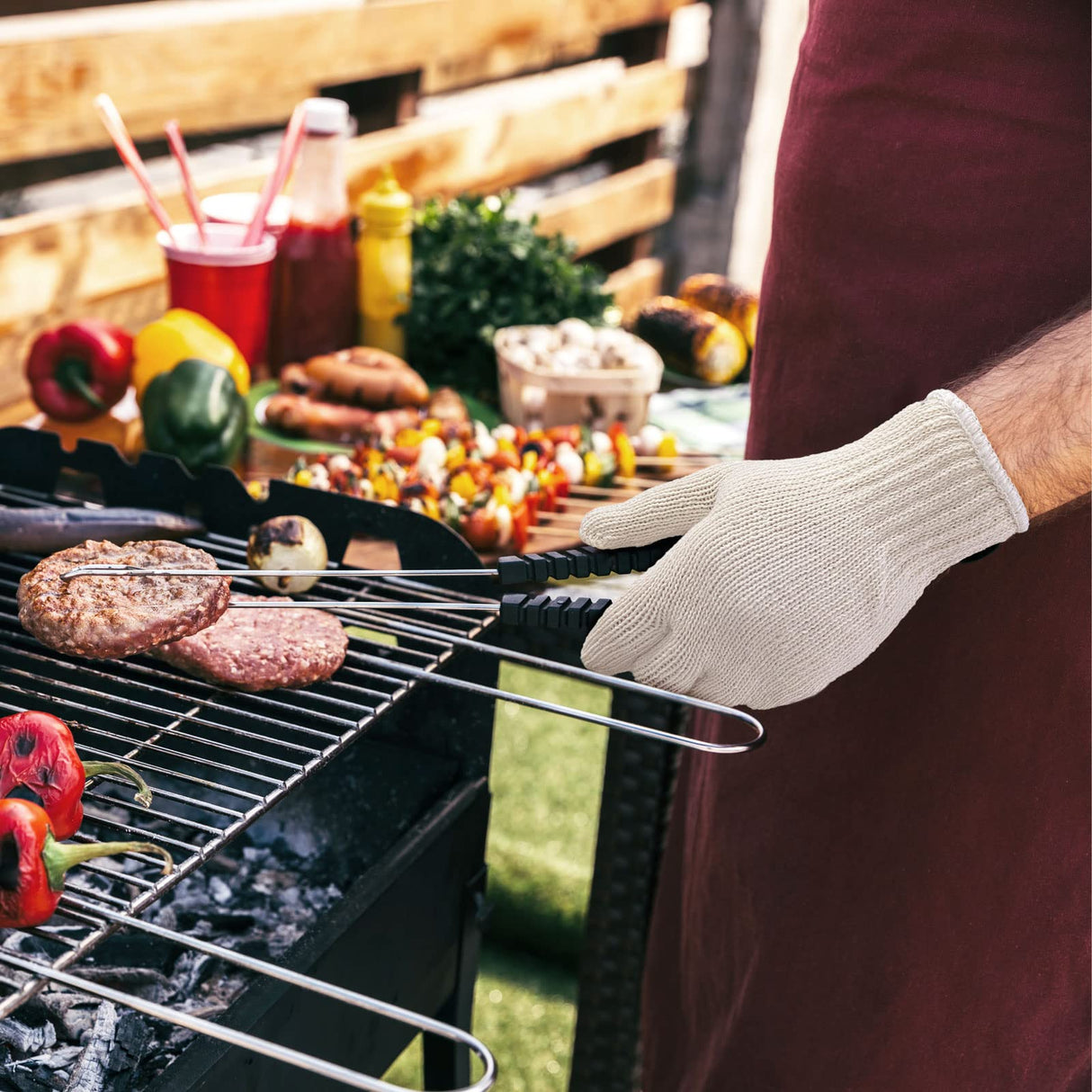 GSAFEME 12 Pairs Cotton Glove Liners for BBQ, Cooking, Grilling, Food Handling - Safety Work Gloves Hand Saver, Large GSAFEME