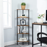 HOOBRO Corner Shelf Stand, Industrial 5-Tier Corner Bookshelf with Metal Frame, Plant Corner Display Shelf, Corner Bookcase for Small Spaces, Bedroom, Living Room, Rustic Brown BF33CJ01 HOOBRO