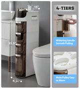 Lozovin 4-Tiers Slim Bathroom Storage Cabinet, Waterproof Narrow Floor Cabinet with Tissue Box and Wheels, Skinny Storage Organizer with Drawers for Small Spaces, Bathroom, Kitchen, Bedroom, 6.7″ Lozovin