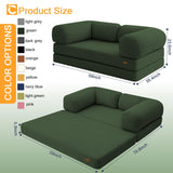 COMAX Futon Sofa Bed, 4-in-1 Floor Foldable Sofa Couch Bed Queen with L-Shaped Armrests, Convertible Folding Chair Bed Sleeper Mattress Fold Out Comfy Lounge for Living Room Bedroom, Green COMAX