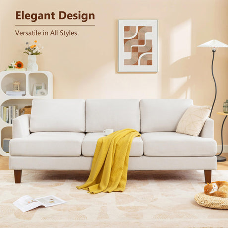 Busaurus 3 Seater Sofa Couch with Deep Seats, 89" Mid Century Modern Upholstered Sofa with Armrests, Comfy Couches for Living Room, Bedroom, Apartment and Office (Beige) Busaurus