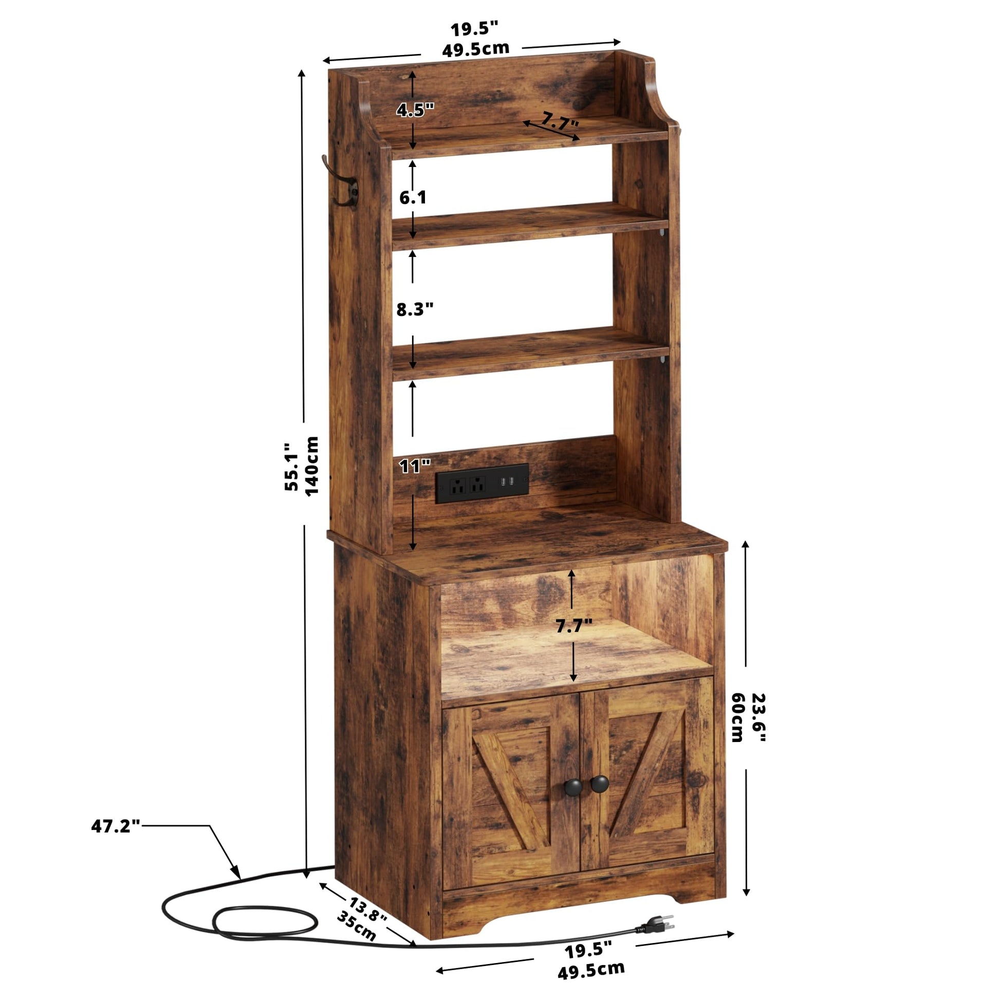 LIKIMIO 55" Tall Nightstand with LED Lights & Charging Station in Vintage Brown - WoodArtSupply