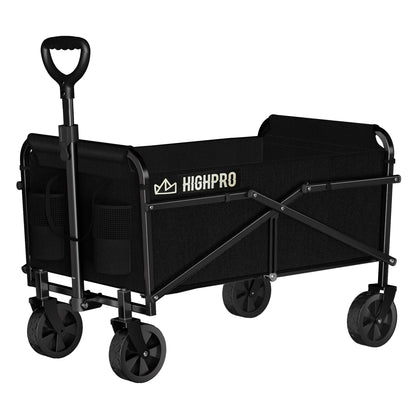 Highpro Collapsible Wagon Carts Foldable, Heavy Duty Beach Folding Wagon Cart with Wheels, Portable Grocery Garden Cart for Outdoor, Sports, Shopping, Camping, Black