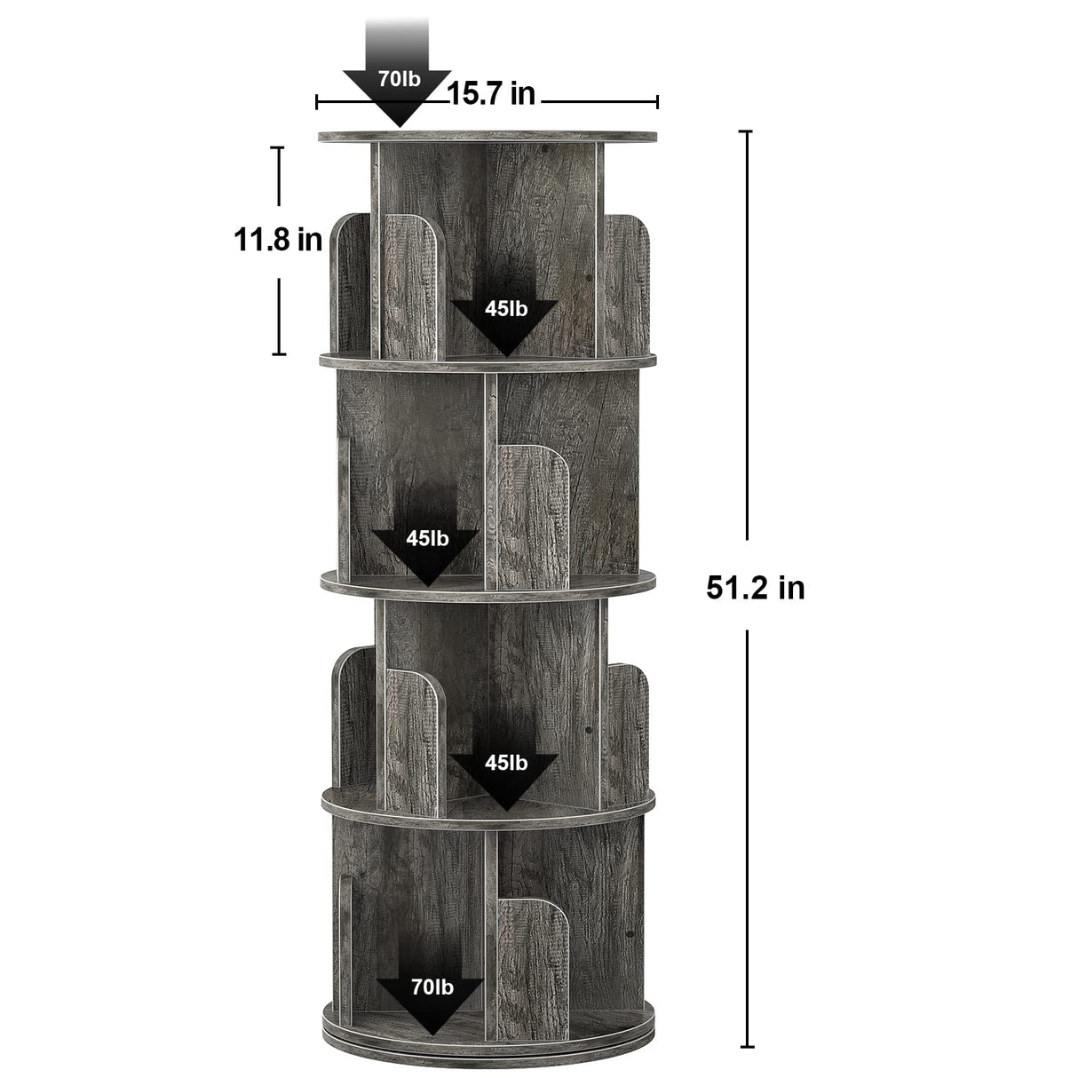 Aheaplus 360° Rotating 4-Tier Corner Bookshelf - Space-Saving Black Bookcase for Small Rooms Aheaplus