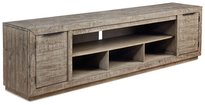 Signature Design by Ashley Krystanza Rustic TV Stand Fits TVs up to 90", 2 Cabinets and Shelves For Storage, Brown