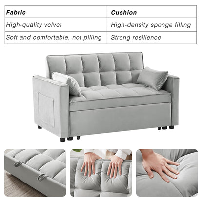 Wakefit 3 in 1 Convertible Sleeper Sofa Bed, Futon Couches for Living Room with Side Pocket | Adjustable Backrest | Velvet Fabric | Pull Out Couch | Small Loveseat | Sectional Sofa Bed(Grey)