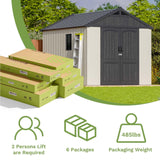 Patiowell 8x10 FT Plastic Shed Outdoor Storage Shed with Floor, Resin Garden Tool Shed Lockable Door & Two Windows for Patio, Backyard, Bike & Organizer, Beige Patiowell
