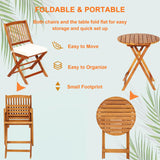 S AFSTAR Bistro Table and Chairs Set of 2, Acacia Wood Folding Bistro Set for 2 with Detachable Soft Cushions, 3 Piece Outdoor Bistro Set for Patio, Balcony, Pool, Garden & Yard (Natural Color) S AFSTAR