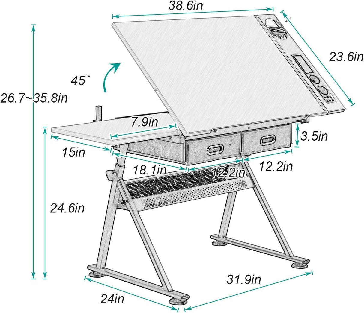 soges Drafting Table Art & Craft Drawing Desk Height Adjustable Wood Desk for Drawing, Painting, Writing and Studying soges